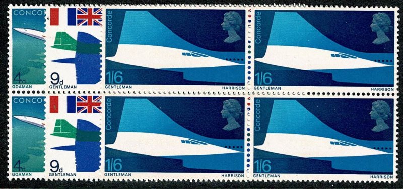 GB 1969 Concorde. Set in UM blocks of four.  SG 784-786