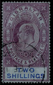 GIBRALTAR GV SG72, 2s purple & bright blue/blue, FINE USED. Cat £75.