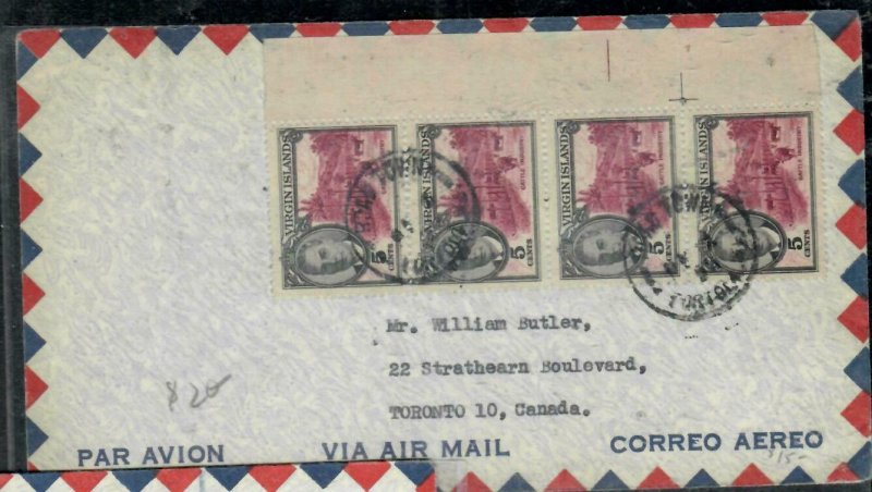 VIRGIN ISLANDS COVER (P0407B)   KGVI 5C X4 A/M COVER TO CANADA