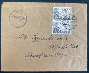 1930 Helsinki Finland Graf Zeppelin LZ 127 Cover to Cloquet MN USA Pair Sc #C1