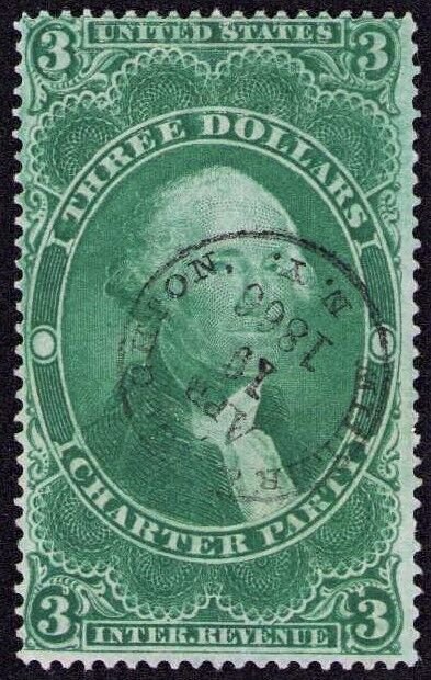 R85c $3.0 Charter Party Printed Cancel 1866 Yr Date  VF 