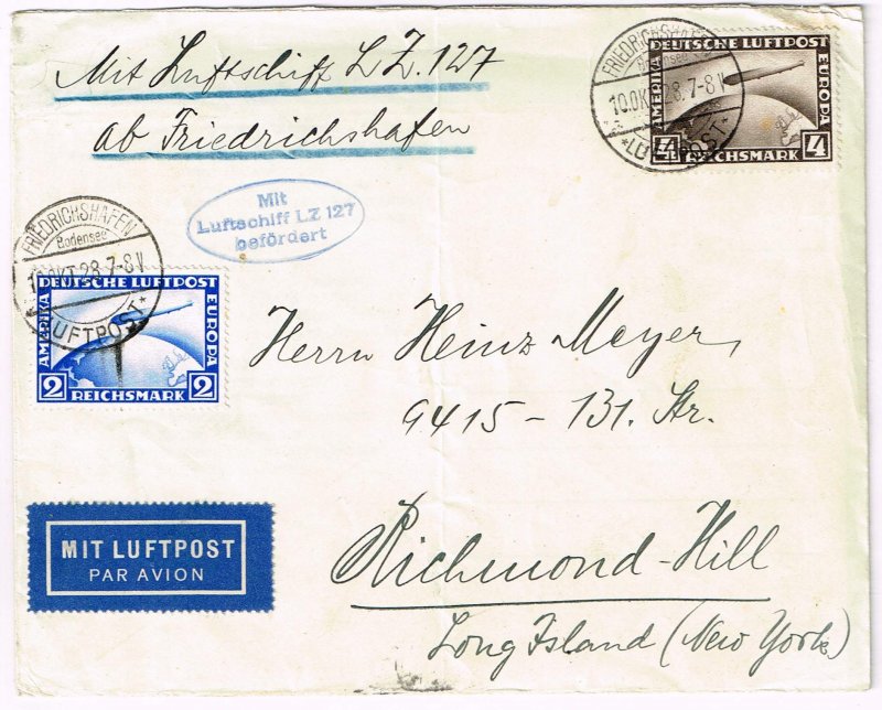 Germany,Sc.#C36-7 used on cover, send by Zeppelin LZ 127