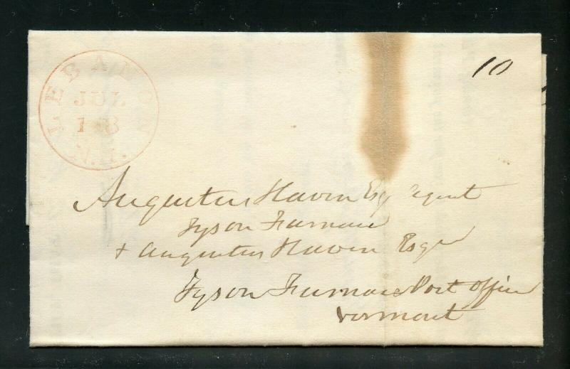 UNITED STATES 1842 LEBANON NH  STAMPLESS  COVER WHICH IS A PRINTED NOTARY NOTICE