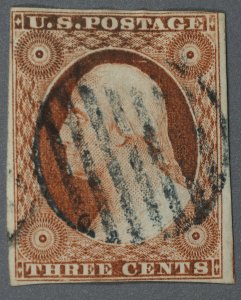 United States #11A VF Type II Color Red w/ Fancy Geometric Cancel