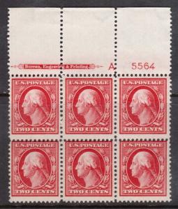 USA #375 NH Mint Plate Block Of Six