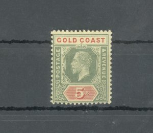 1913-21 Gold Coast, Stanley Gibbons n. 82b, 5 shillings green and red, white bac