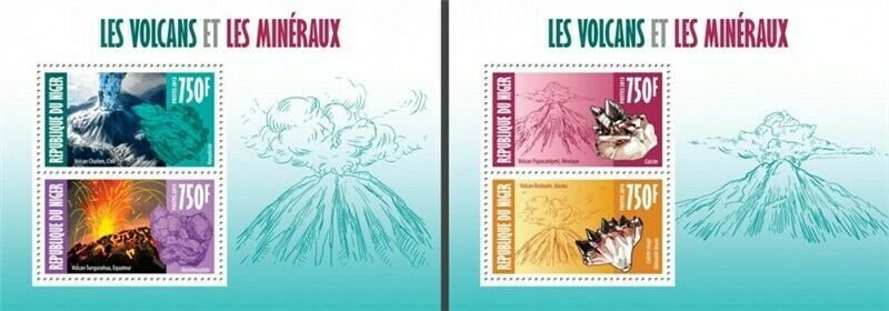 Niger - 2013 -Volcanoes and Minerals-2 Sheets of 2 Stamps Each 14A-250