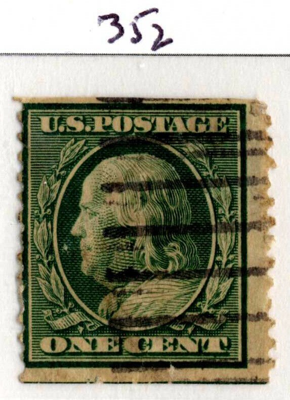 USA Scott #352, 1909, 1c grn, Franklin, Used