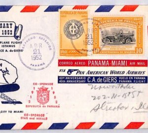 PANAMA Air Mail 1947 10c *FIRE ENGINE* Stamp Cover PAN-AM 1952 FIRST FLIGHT YU69