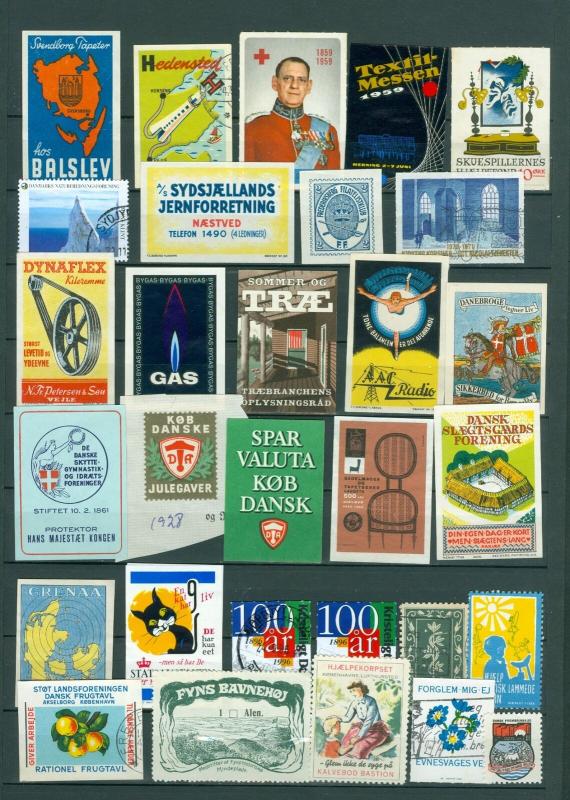 Denmark. Poster Stamp, Lot 30 Diff. 1920-1990. Business,Industry,Royal,Health.