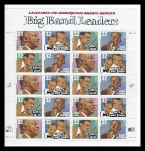 US #3096-3099 BIG BAND LEADERS SHEET OF 20 MNH Count Basie B Goodman G Miller