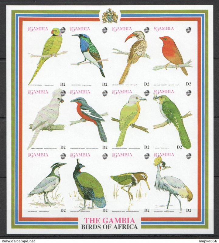 M0387 Imperf Gambia Fauna Birds Of Africa #1565-76 1Sh Mnh