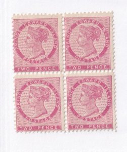 PRINCE EDWARD ISLAND # 5 VF-MNH 2 MLH BLOCK OF 4 2d ROSE FREE SHIPPING