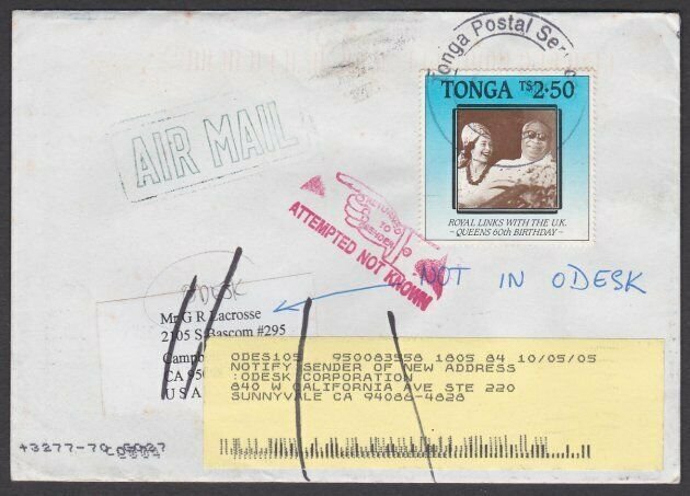 TONGA 2005 cover to USA -  Returned to Sender...............................Q466