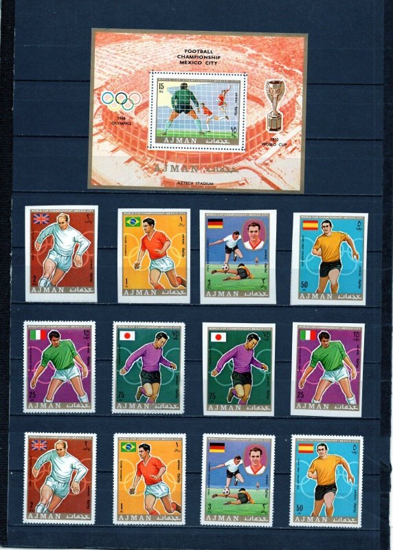 AJMAN 1970 SOCCER WORLD CUP MEXICO 2 SETS OF 6 STAMPS PERF. & IMPERF. & S/S MNH