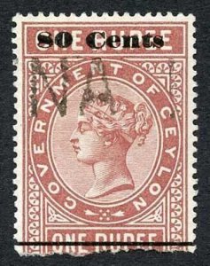 Ceylon Telegraph SGT92 80c on 1r Red-brown Type 87 Cat 11 only 4000 printed