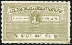 Indore State Court Fee 10 annas Un-used (no gum)