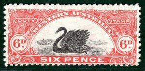 WESTERN AUSTRALIA KEVII Revenue STAMP DUTY 6d Swan (1906) Mint MNG LBLUE73