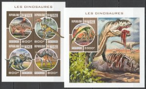 HM1816 2018 NIGER DINOSAURS PREHISTORIC ANIMALS FAUNA #5628-1+BL827 MNH