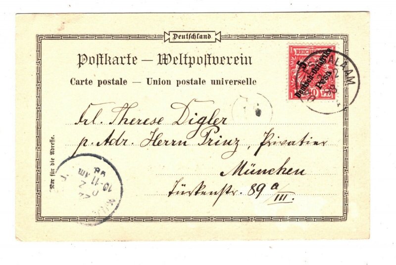 GERMAN EAST AFRICA Card Dar-es-Salaam CATHOLIC MISSION Cachet Munich 1898 SOc6