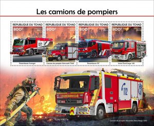 CHAD - 2021 - Fire Engines - Perf 4v Sheet - Mint Never Hinged