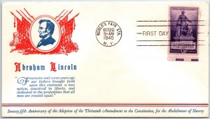 US FIRST DAY COVER 75th ANNIVERSARY OF THE CONSTITUTION'S 13th AMENDMENT 1940