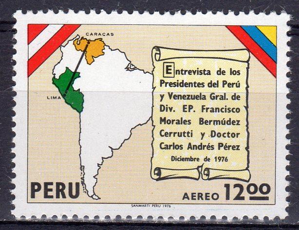 Peru 1977 Sc#C462 Map of Peru and Venezuela Pres.Meeting (1) MNH