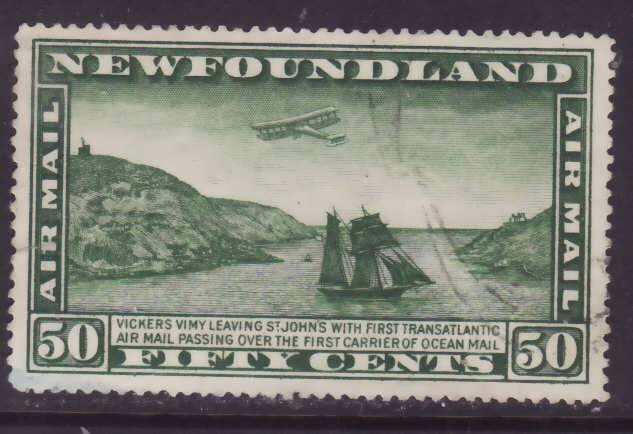 Newfoundland-Sc#C7- id21-used 10c Airmail-Planes-Ships-1931-small [1/8] clo