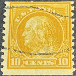 U.S.# 497-USED--SINGLE--TEN CENT/FRANKLIN/COIL--ORANGE/YELLOW---1922(LOTD13)