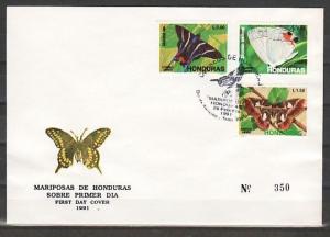 Honduras, Scott cat. C809-C811. Butterfly issue. First Day Cover. ^