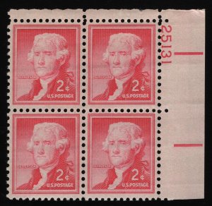 #1033 2c Jefferson, Plate Block [25131 UR] Mint **ANY 5=FREE SHIPPING**