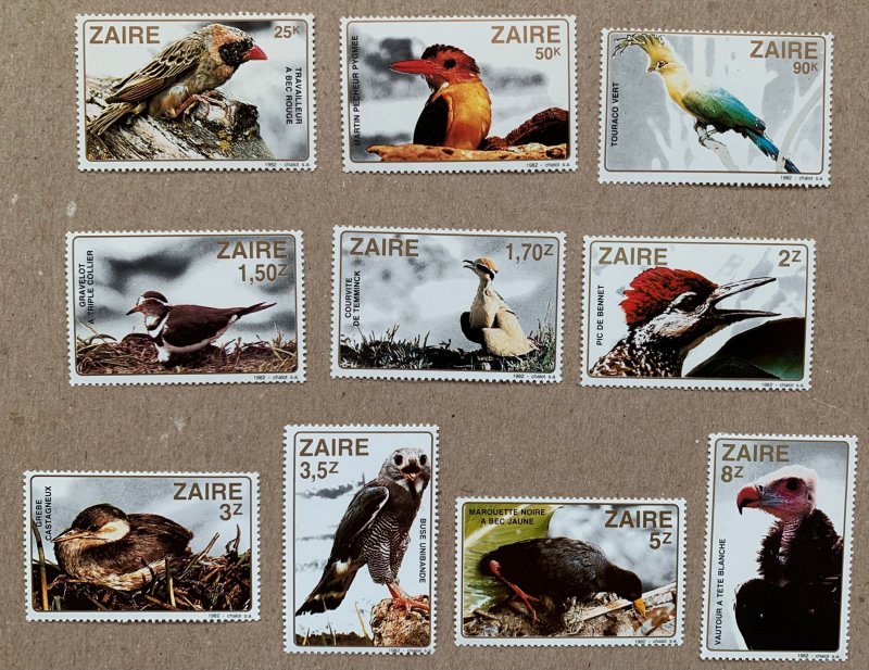 Zaire 1982 Local Birds, MNH. Scott 1091-1100, CV $12.75