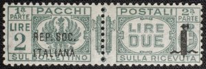 Italy RSI #Q8 Parcel Post 2 Lire Green Fasces Overprint 1944 Mint VLH