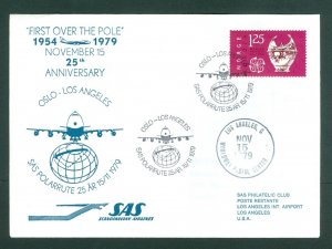 Denmark. 1979 Norway Flight Cover. SAS 1954-1979. Polar Route. Oslo-Los Angeles.