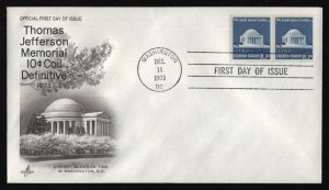 #1520 10c Jefferson Mem-Pair, Art Craft-Hand Cancel FDC **ANY 5=FREE SHIPPING**