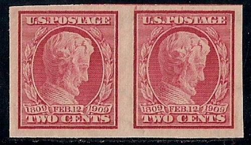 368 2 cent Lincoln Birth imperforate pair mint OG NH VF