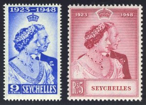 Seychelles 1948 KGVI Silver Wedding set complete MNH. SG 152-153. Sc 151-152.