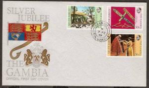 GAMBIA 1977 ROYAL SILVER JUBLEE, SPURS AND JEWELLED SOWRD FDC # 6608