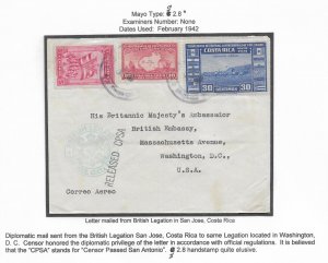 British Legation San Jose, Costa Rica to British Embassy, Wash., DC 1942 (C5142)