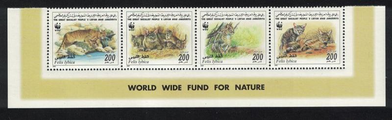 Libya WWF African Wild Cat Bottom Strip of 4v SG#2654-2657 MI#2496-2499