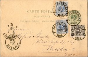 Belgium 1c and 2c (2) Numeral on 5c Numeral Postal Card 1888 Blankenberghe to...