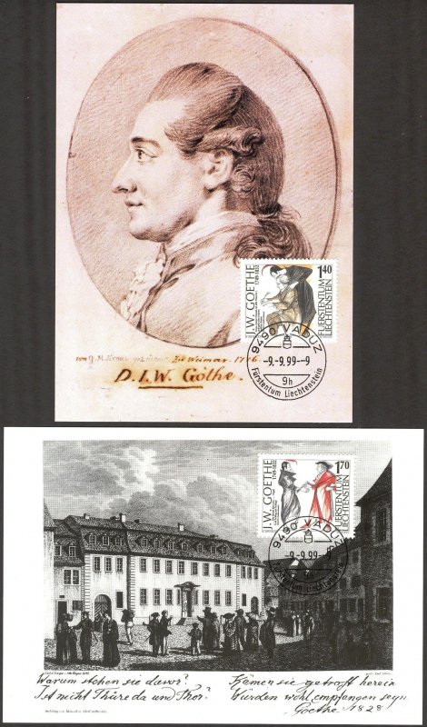 Liechtenstein 1999 J. W. Goethe 2 Maxi Cards FDC