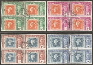 MAURITIUS Sc# 225 - 228 USED FVF Set4 x 4Block KGVI King George VI