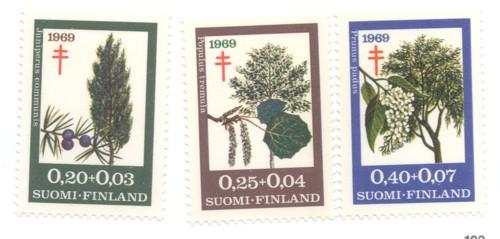 Finland Sc  B185-7 1969 anti TB Trees stamp set mint NH