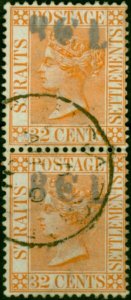 Straits Settlements 1887 32c Orange-Vermilion SG70 Fine Used Pair