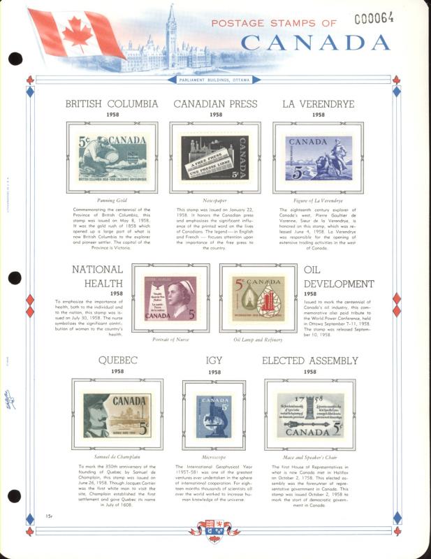 Canada Mint and Used Stamps on White Ace Album Page from Collection (Note: Pa...