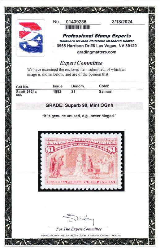 MOstamps- US #2624c Mint OG NH Grade Superb 98 with PSE Cert - Lot # MO-4993