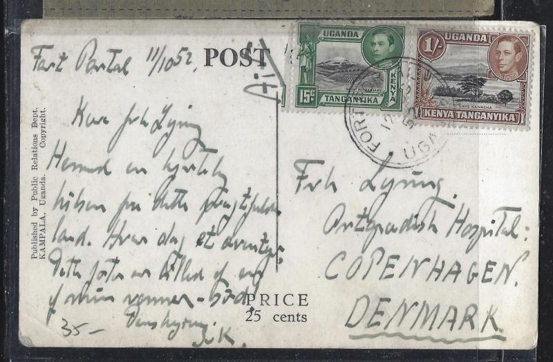 KENYA.UGANDA, TANGANYIKA (P0302B) 1952 KGVI PPC 15C+1/- PORT PORTAL TO DENMARK