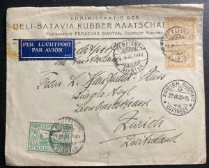 1932 Pematang Netherlands Indies Airmail Wax Seal Cover To Zurich Switzerland