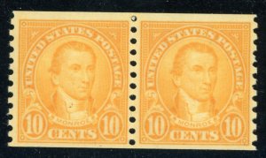 US Stamp #603 Monroe 10c - Coil Pair - MNH - CV $16.00